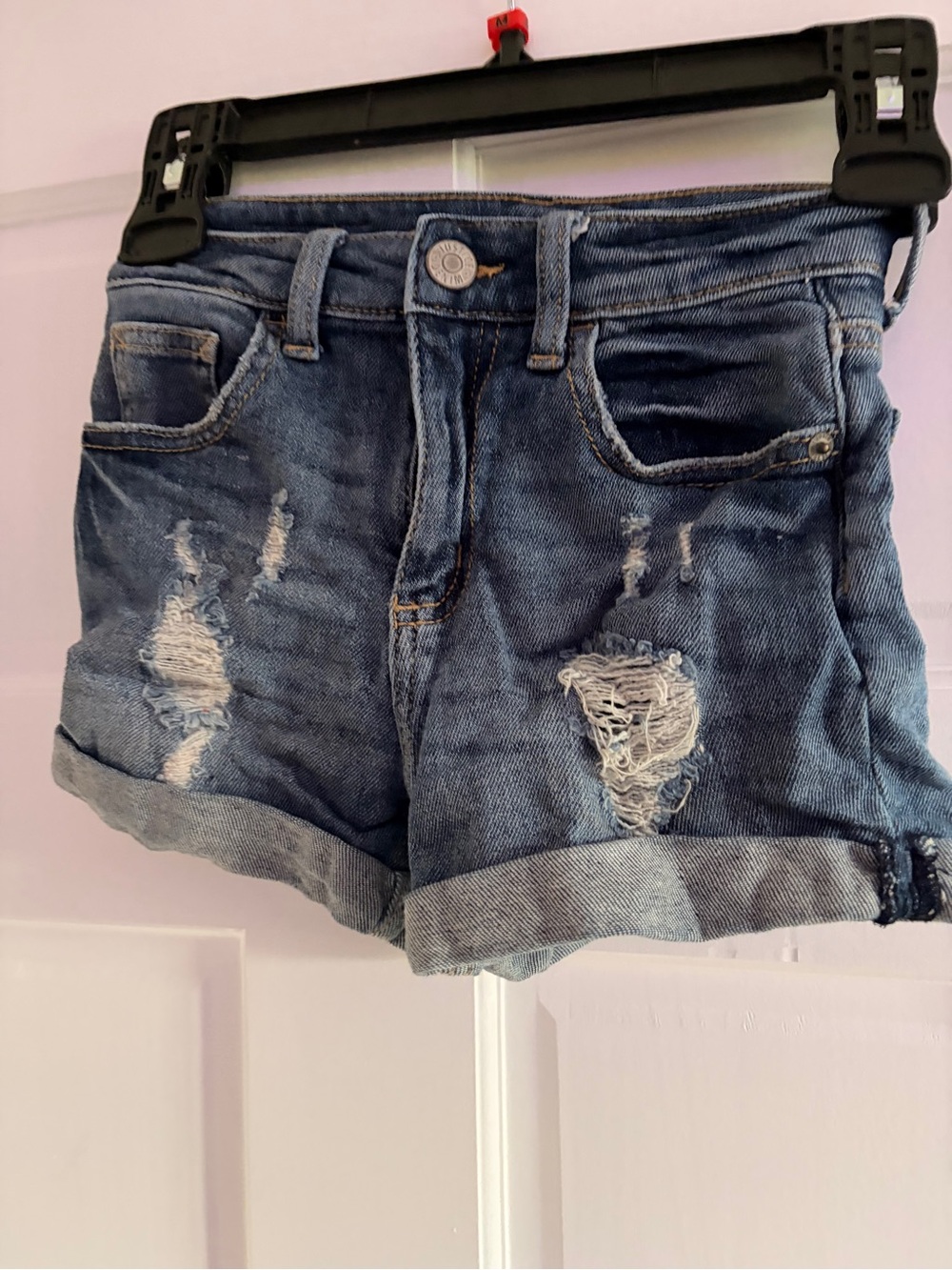 Justice Distressed Rolled Hem Denim Shorts - Blue